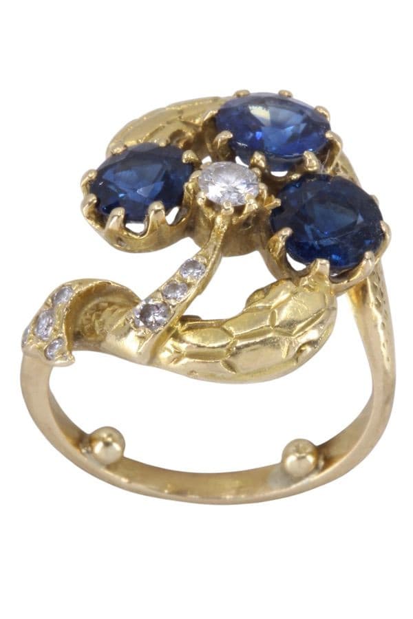 BAGUE SERPENTS SAPHIRS ET DIAMANTS — vue 1