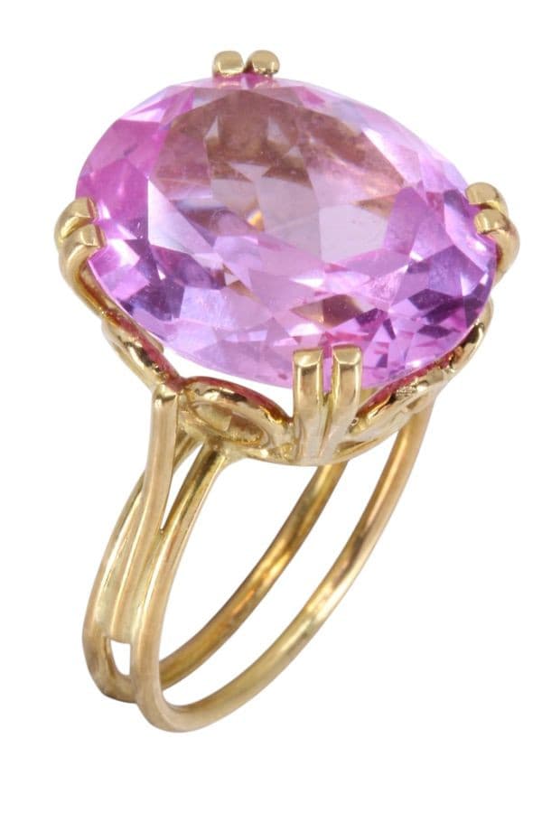 BAGUE ANCIENNE SAPHIR ROSE — vue 3