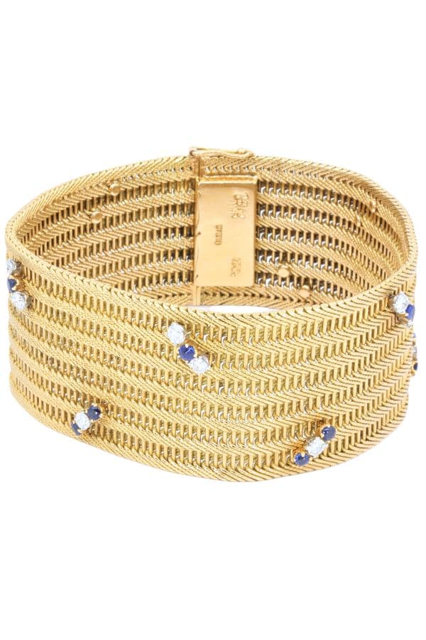 BRACELET TRESSÉ ANNÉES 60' SAPHIRS ET DIAMANTS