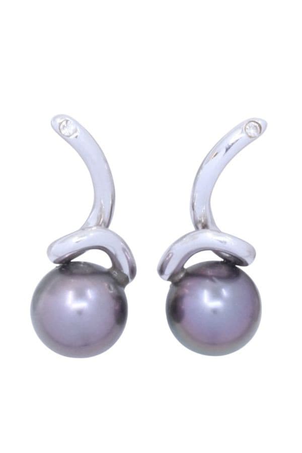 BOUCLES D'OREILLES PERLES NOIRES ET DIAMANTS — vue 1