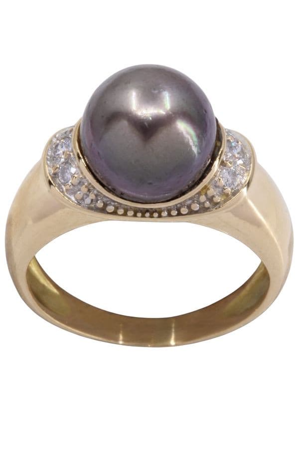 BAGUE PERLE NOIRE ET DIAMANTS — vue 1