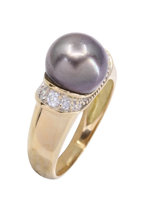 BAGUE PERLE NOIRE ET DIAMANTS — vue 3