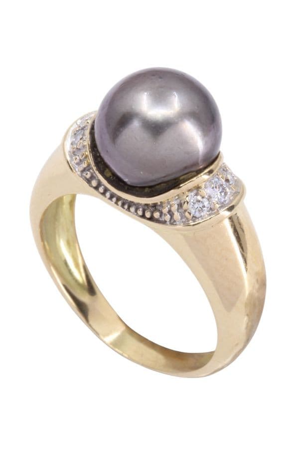 BAGUE PERLE NOIRE ET DIAMANTS — vue 4