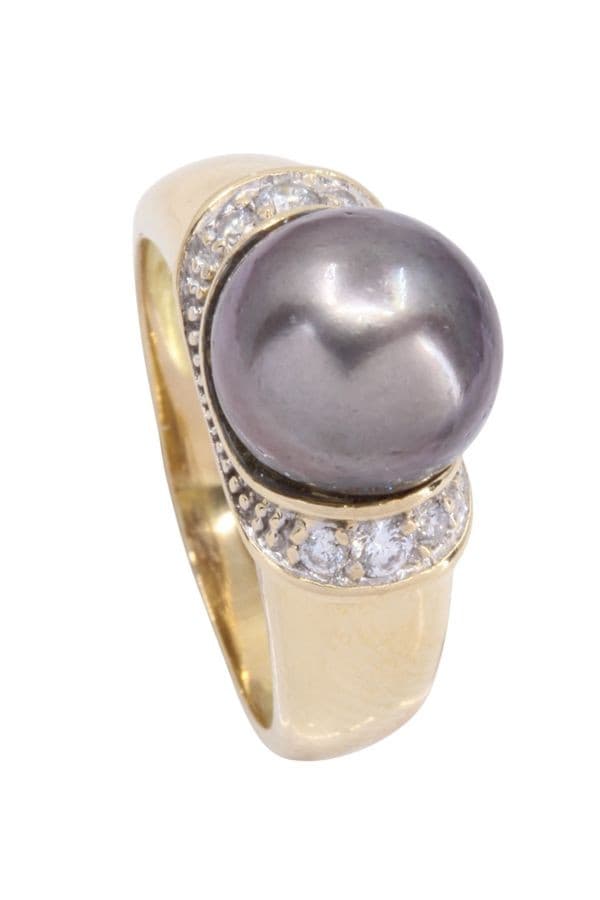 BAGUE PERLE NOIRE ET DIAMANTS — vue 5