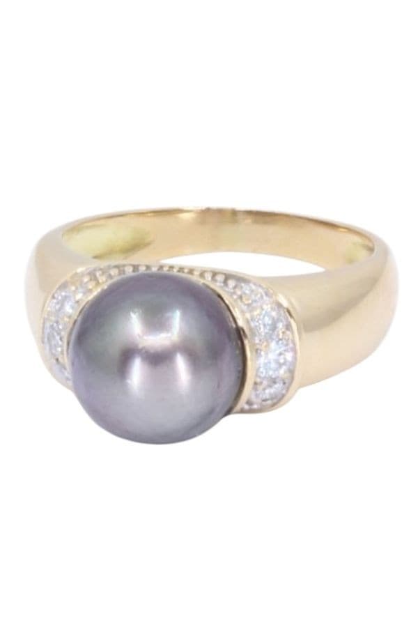 BAGUE PERLE NOIRE ET DIAMANTS — vue 6