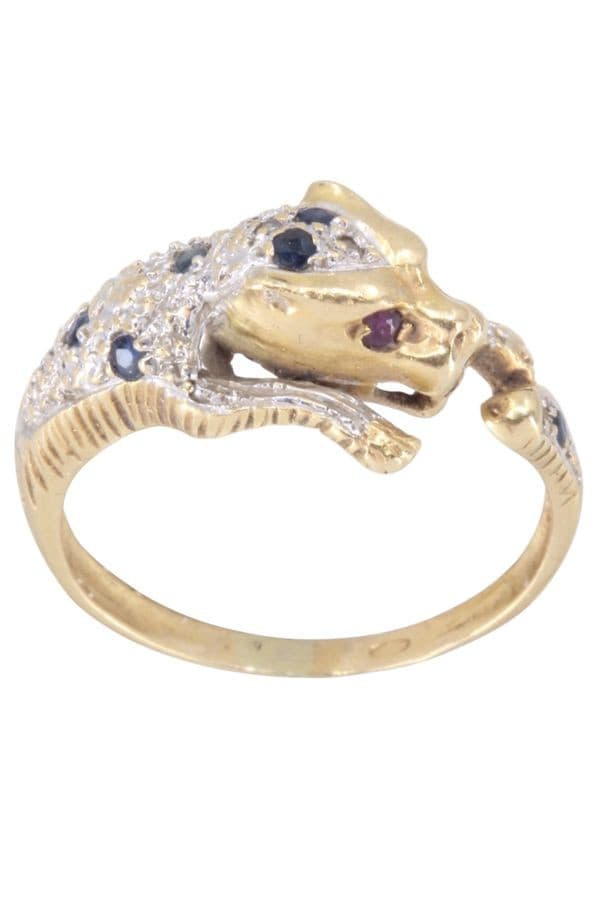 BAGUE PANTHÈRE SAPHIRS ET RUBIS — vue 1