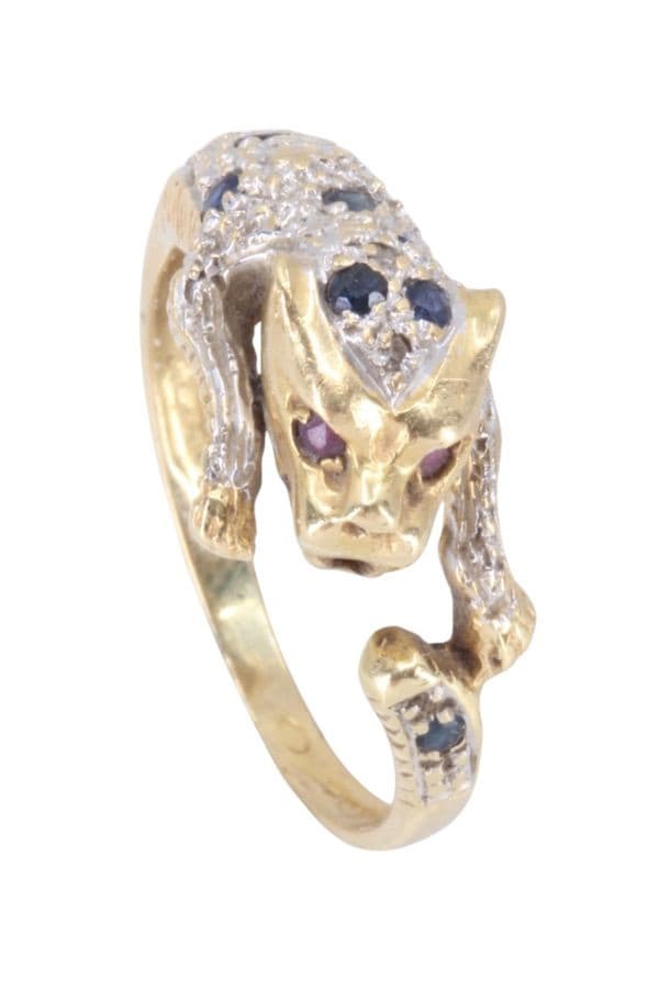 BAGUE PANTHÈRE SAPHIRS ET RUBIS — vue 3