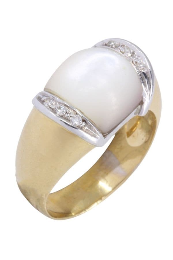 BAGUE MODERNE NACRE ET DIAMANTS — vue 4