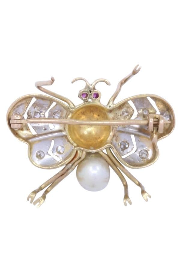 BROCHE INSECTE PERLE ET DIAMANTS — vue 3