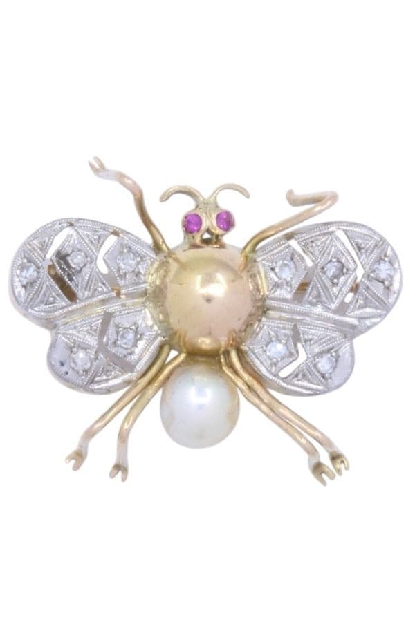 BROCHE INSECTE PERLE ET DIAMANTS — vue 1