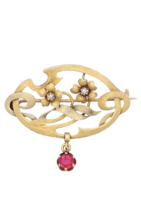 BROCHE ART-NOUVEAU PERLES — vue 1