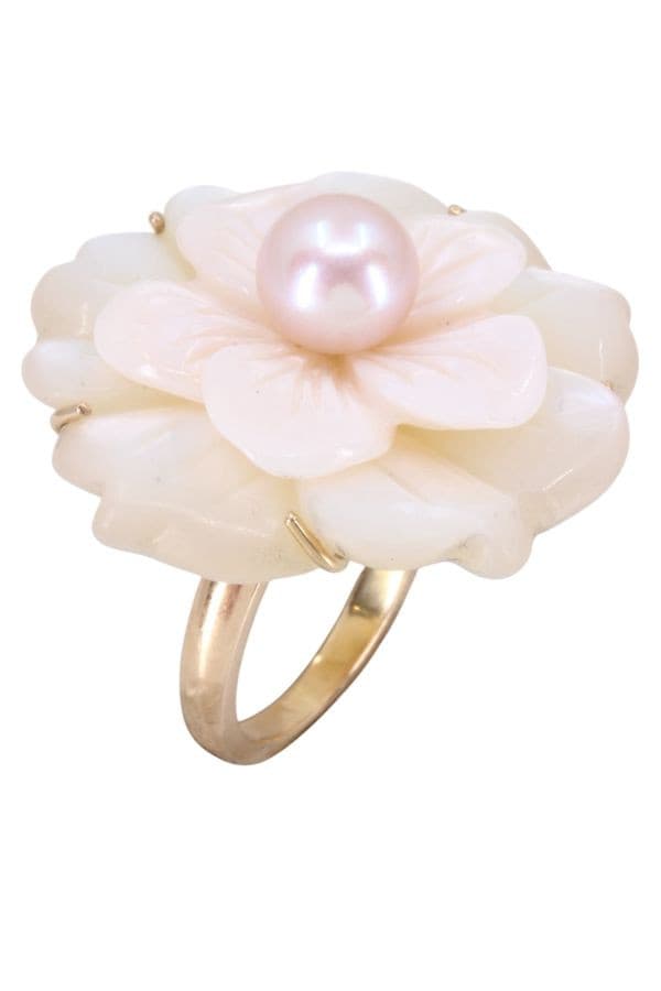 BAGUE FLEUR NACRE ET PERLE ROSE — vue 2