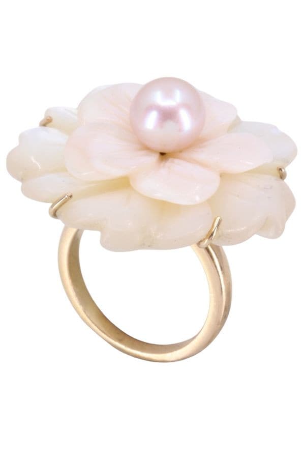 BAGUE FLEUR NACRE ET PERLE ROSE — vue 3