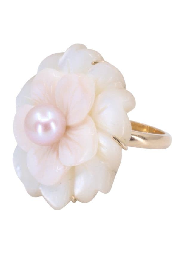 BAGUE FLEUR NACRE ET PERLE ROSE — vue 4