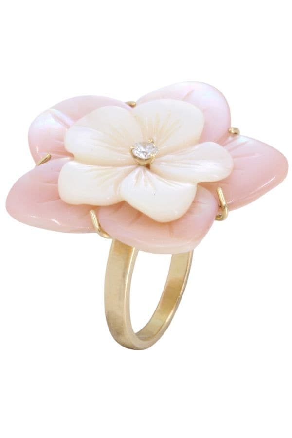 BAGUE FLEUR NACRE ET DIAMANT — vue 2