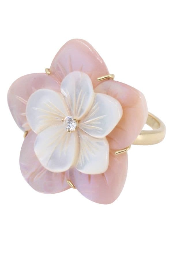 BAGUE FLEUR NACRE ET DIAMANT — vue 5