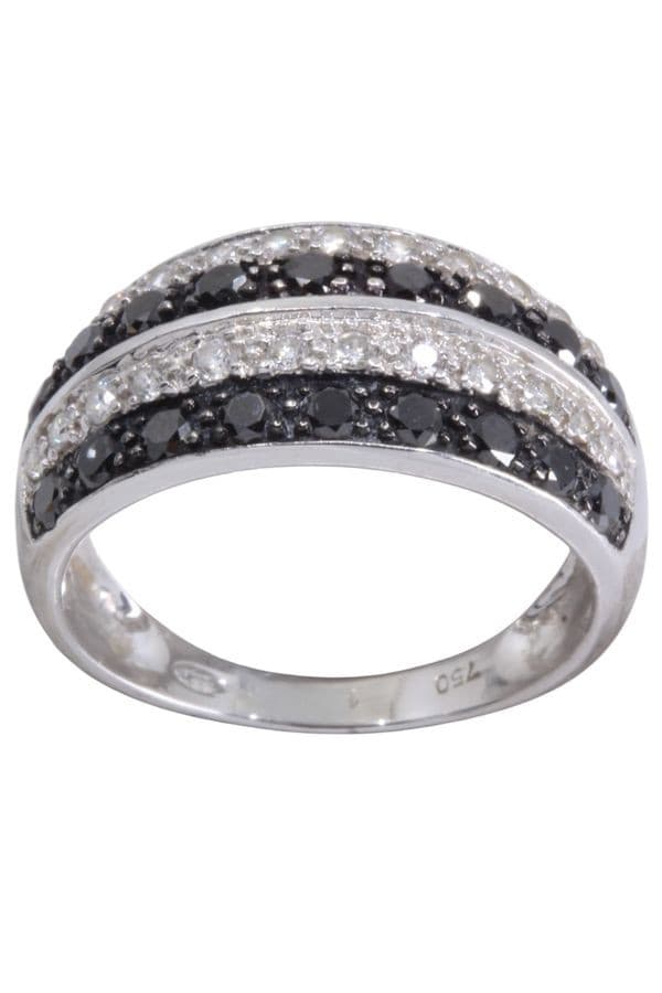 BAGUE MODERNE DIAMANTS NOIRS ET BLANCS — vue 1