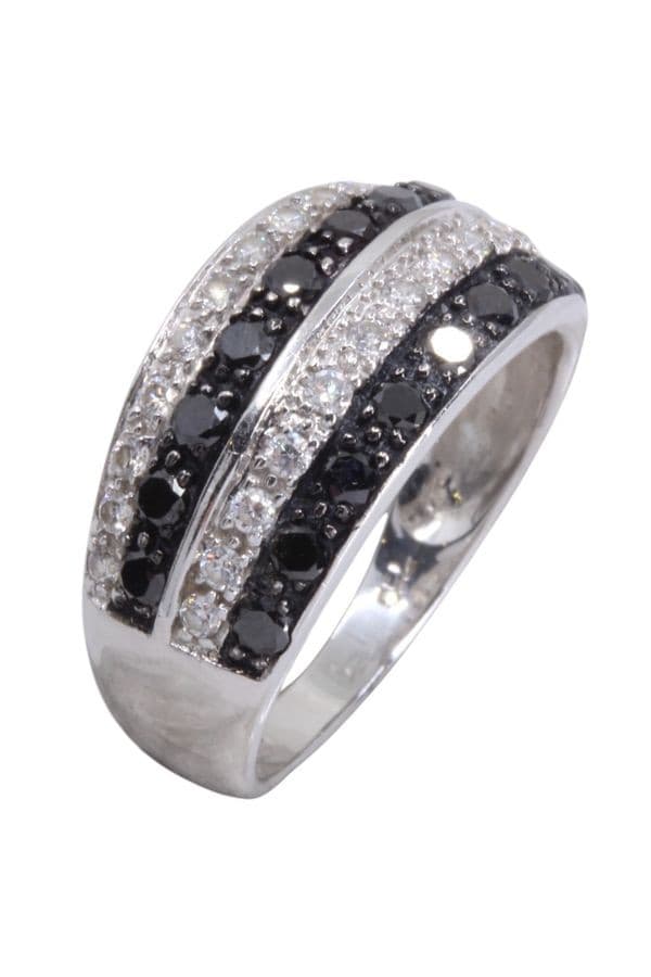 BAGUE MODERNE DIAMANTS NOIRS ET BLANCS — vue 3