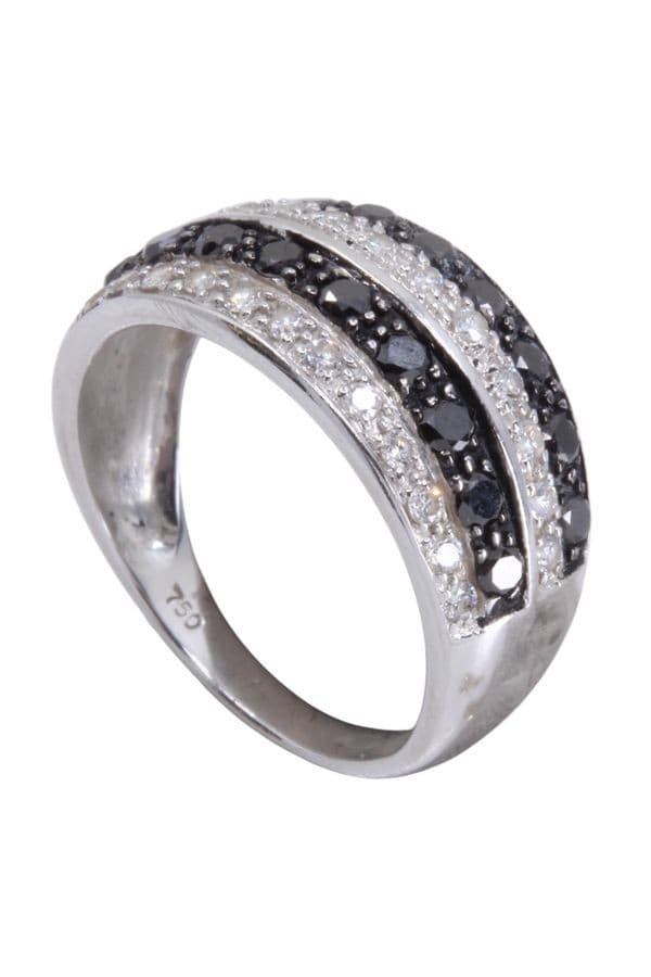 BAGUE MODERNE DIAMANTS NOIRS ET BLANCS — vue 4