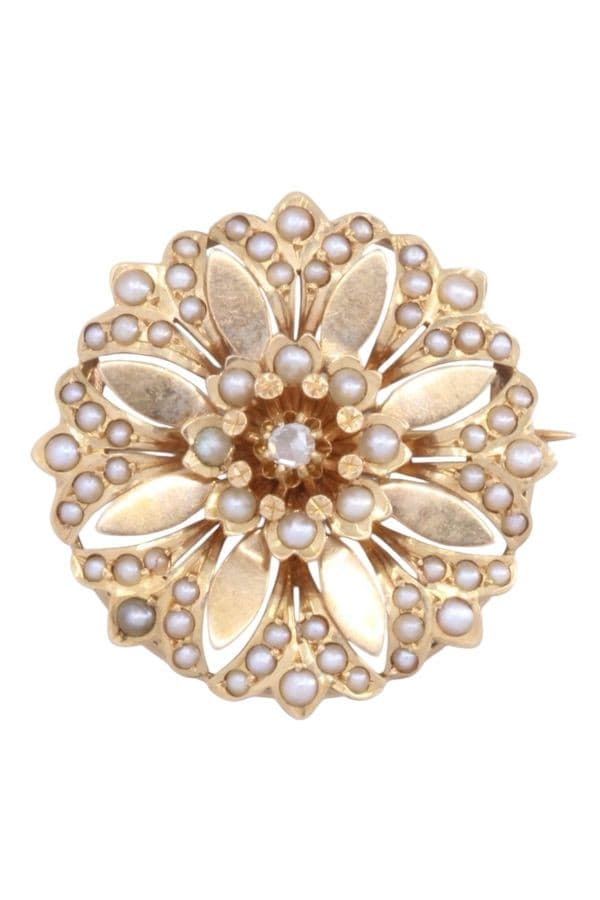 BROCHE NAPOLÉON III PERLES FINES ET DIAMANT — vue 1