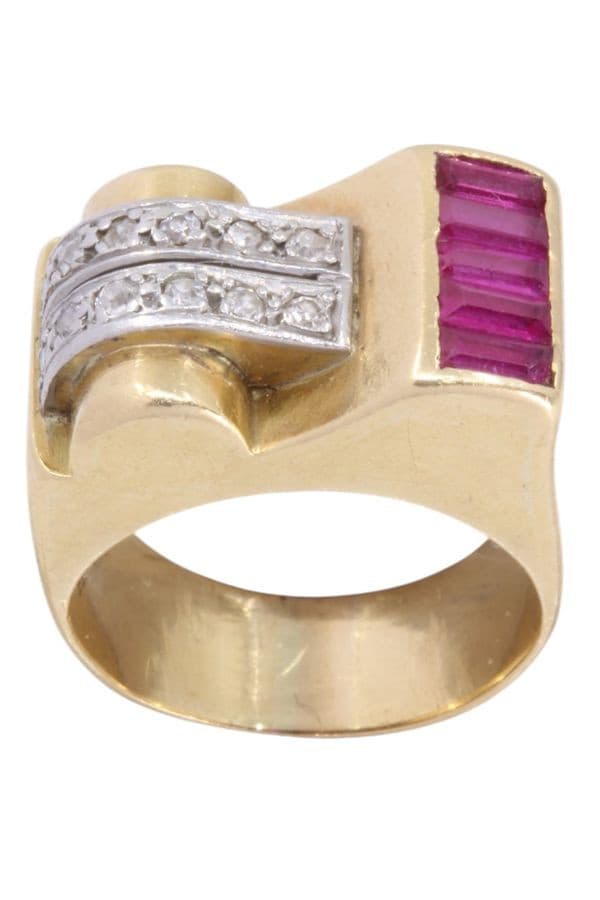 BAGUE TANK RUBIS ET DIAMANTS