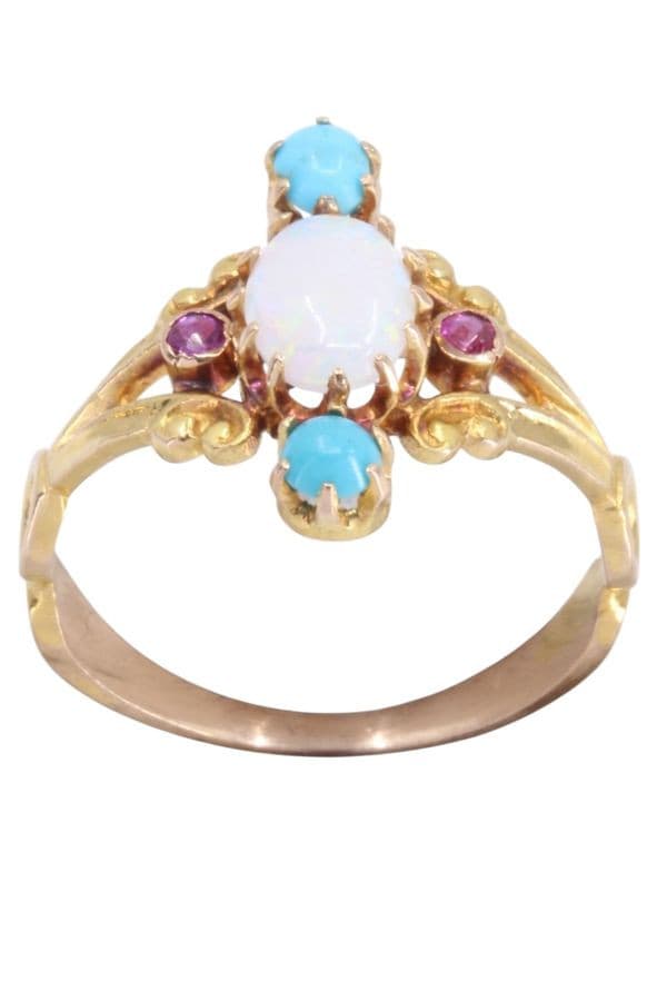 BAGUE NAPOLÉON III OPALE, TURQUOISES ET TOURMALINES — vue 1