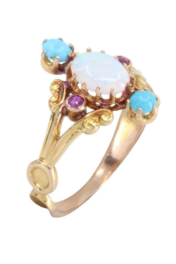 BAGUE NAPOLÉON III OPALE, TURQUOISES ET TOURMALINES — vue 3
