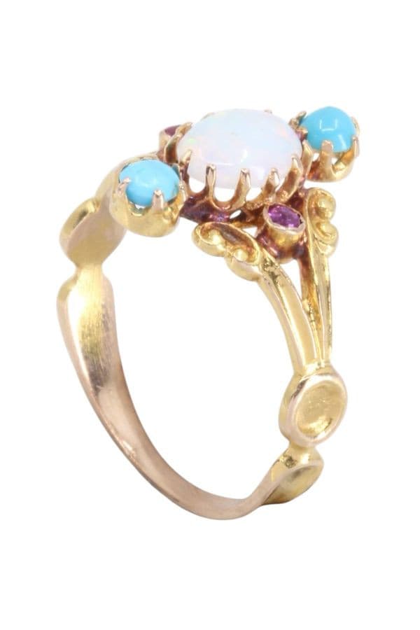 BAGUE NAPOLÉON III OPALE, TURQUOISES ET TOURMALINES — vue 4