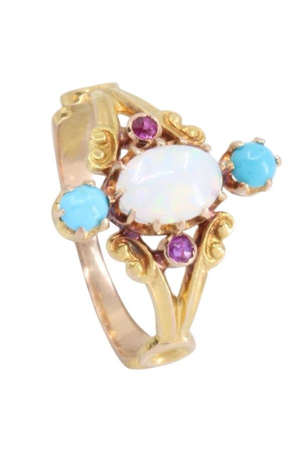 BAGUE NAPOLÉON III OPALE, TURQUOISES ET TOURMALINES — vue 5