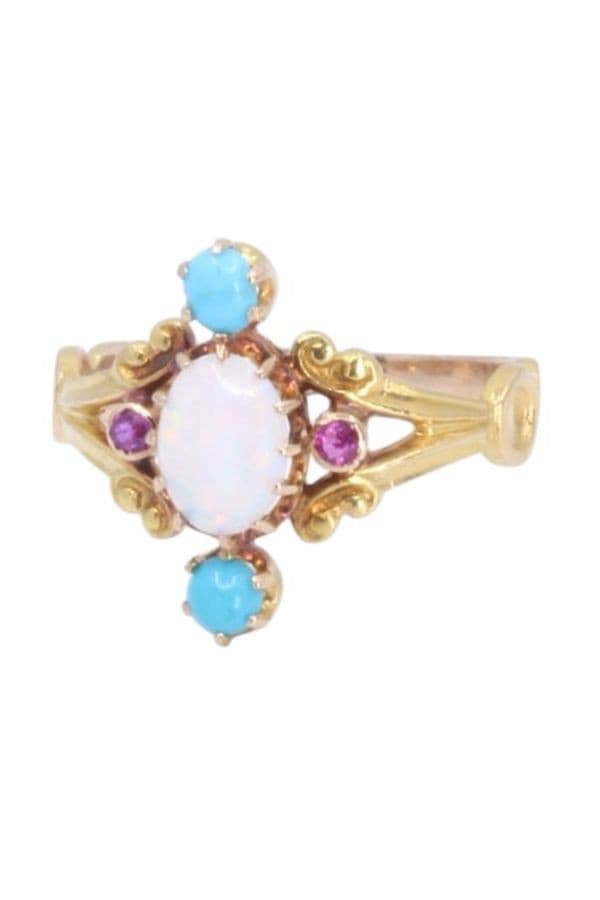 BAGUE NAPOLÉON III OPALE, TURQUOISES ET TOURMALINES — vue 6