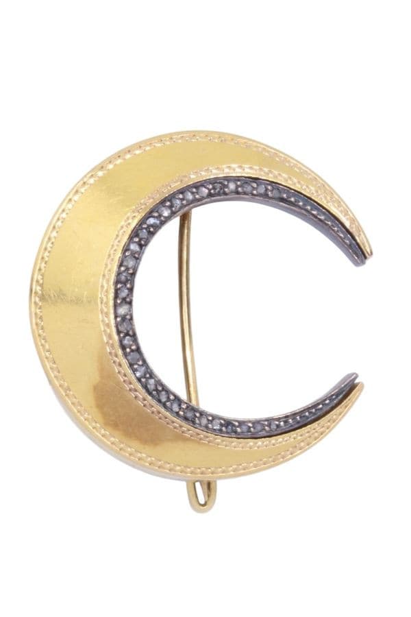 BROCHE LUNE ANCIENNE DIAMANTS — vue 1