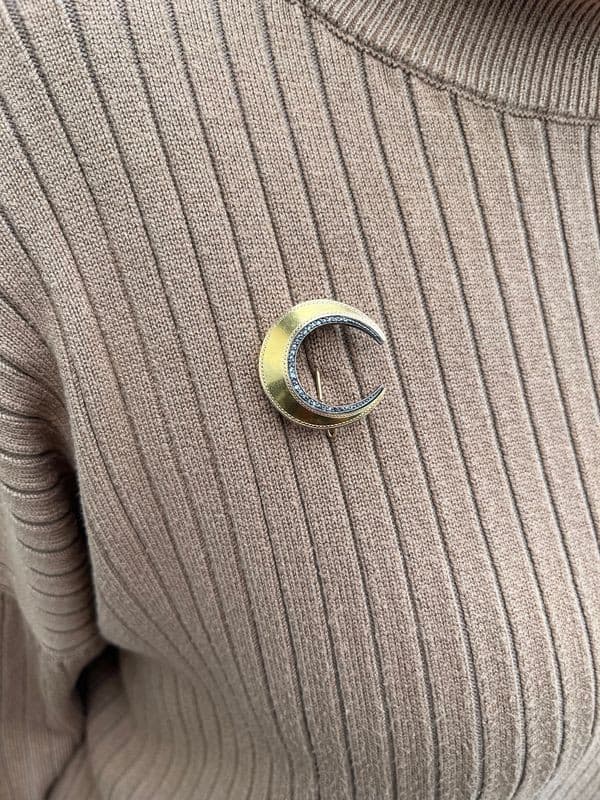 BROCHE LUNE ANCIENNE DIAMANTS — vue 2
