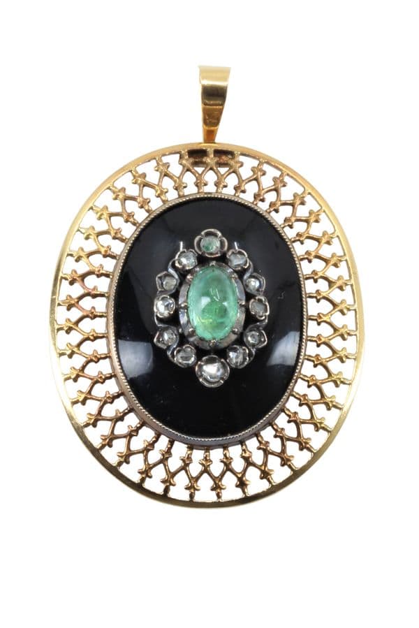 PENDENTIF ONYX ÉMERAUDE ET DIAMANTS — vue 1