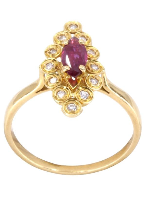 BAGUE MARQUISE RUBIS DIAMANTS — vue 1