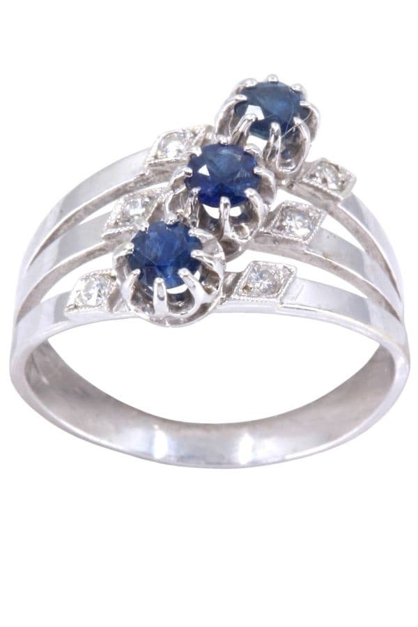BAGUE MODERNE SAPHIRS ET DIAMANTS — vue 1