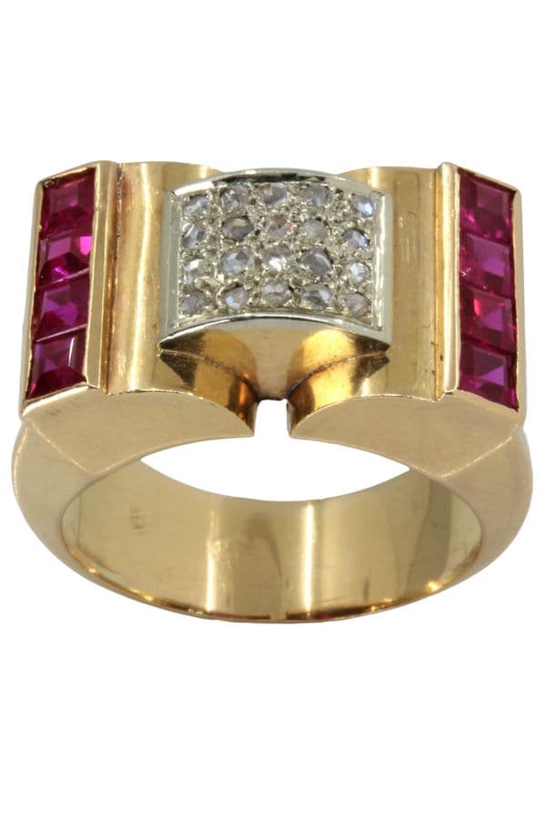 BAGUE TANK RUBIS ET DIAMANTS — vue 1