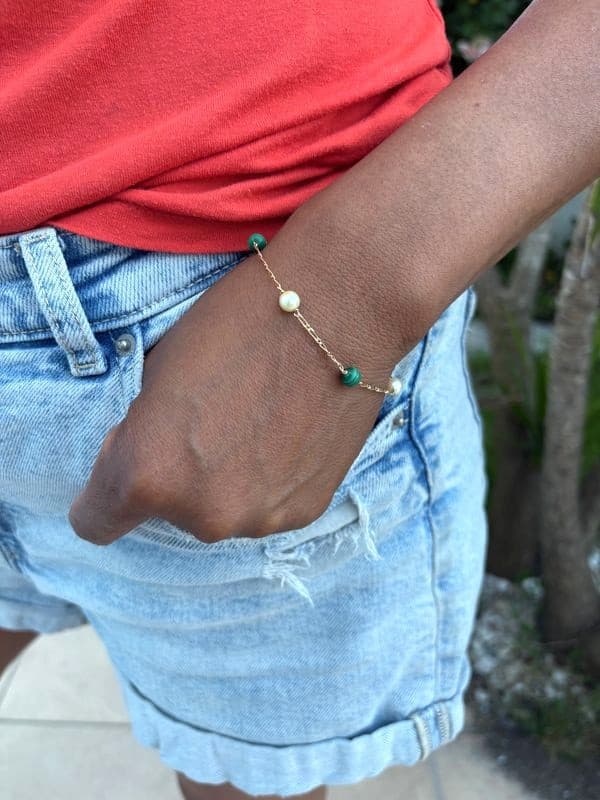 BRACELET PERLES ET MALACHITES — vue 2