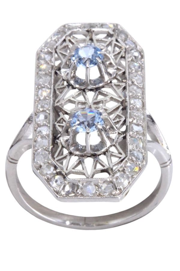 BAGUE ART-DÉCO AIGUE-MARINES ET DIAMANTS — vue 1