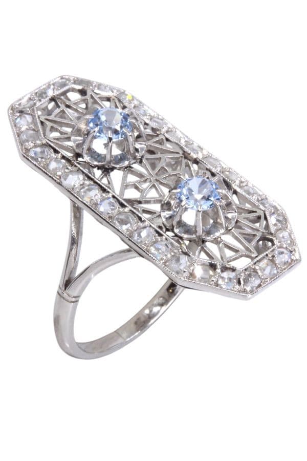 BAGUE ART-DÉCO AIGUE-MARINES ET DIAMANTS — vue 3