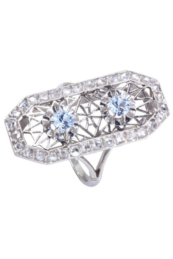 BAGUE ART-DÉCO AIGUE-MARINES ET DIAMANTS — vue 5