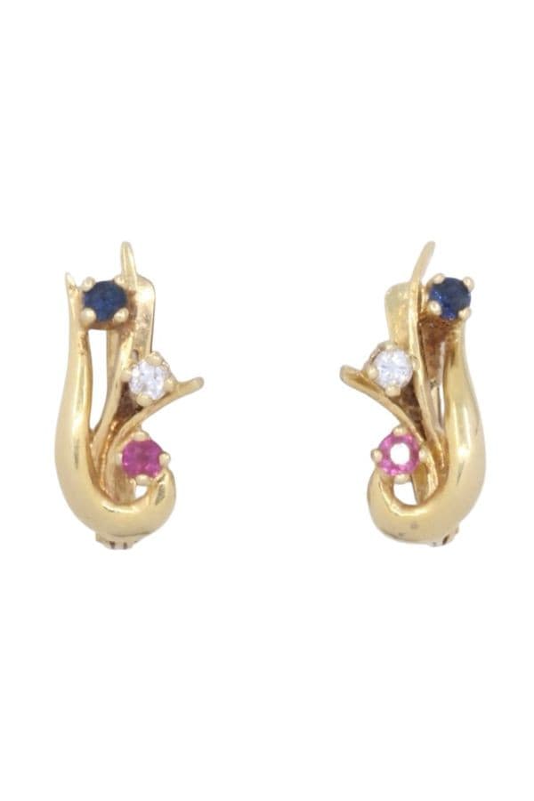BOUCLES D'OREILLES SAPHIRS, RUBIS ET DIAMANTS