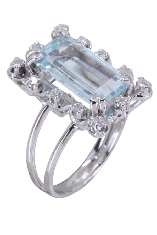 BAGUE MODERNE AIGUE-MARINE ET DIAMANTS — vue 4