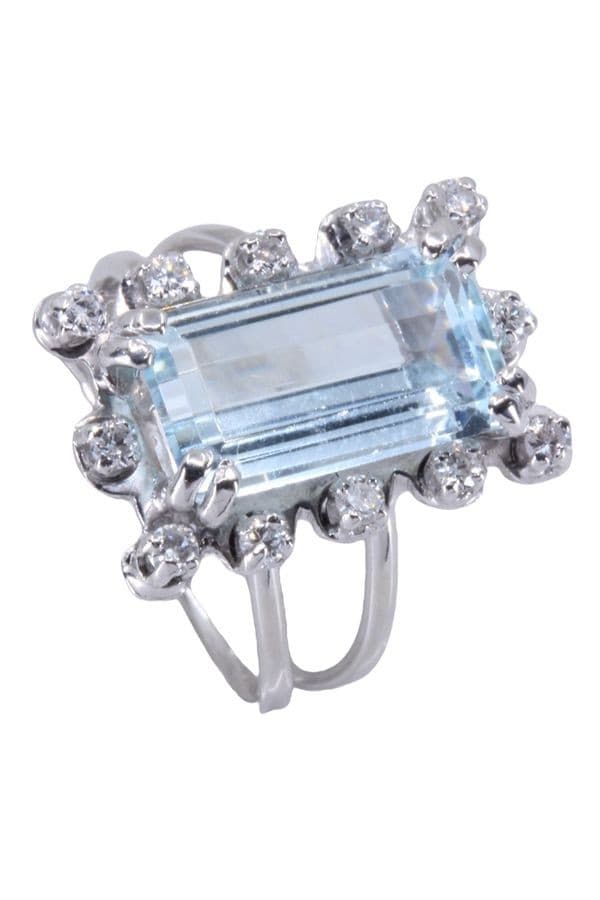 BAGUE MODERNE AIGUE-MARINE ET DIAMANTS — vue 6