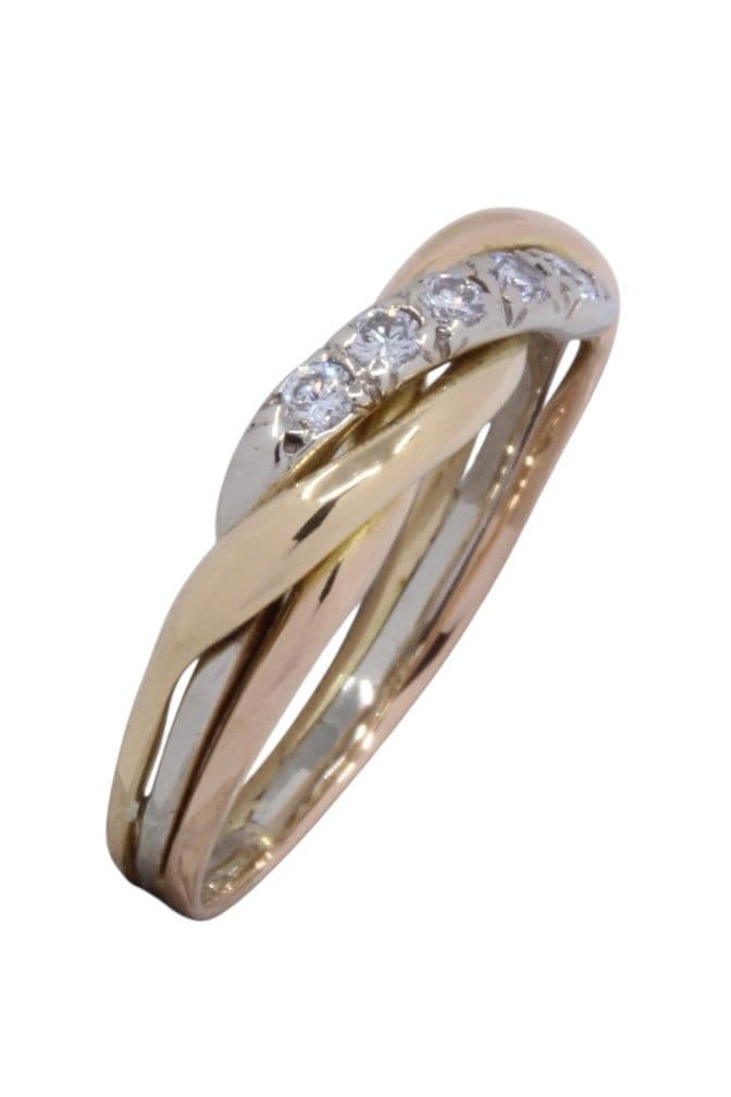 BAGUE TROIS ORS DIAMANTS — vue 3