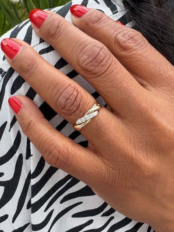 BAGUE TROIS ORS DIAMANTS — vue 2
