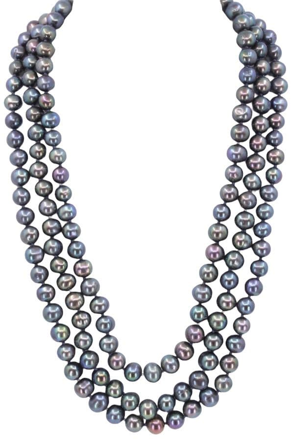 COLLIER DE PERLES NOIRES 3 RANGS