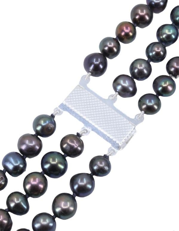 COLLIER DE PERLES NOIRES 3 RANGS — vue 3