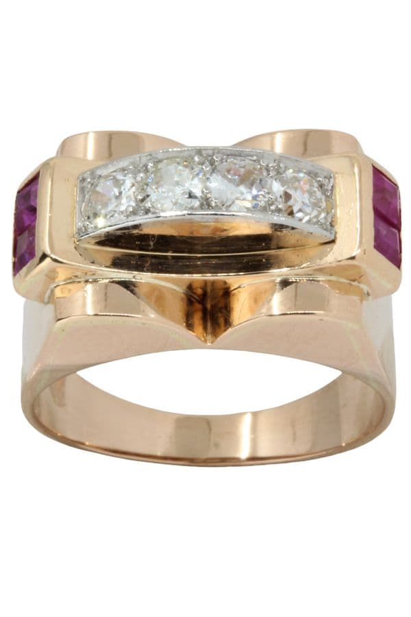 BAGUE TANK RUBIS ET DIAMANTS — vue 1