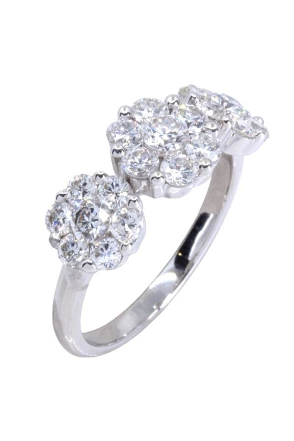 BAGUE MODERNE FLEURS DIAMANTS — vue 3