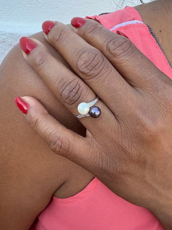 BAGUE TOI ET MOI PERLES ET DIAMANTS — vue 2
